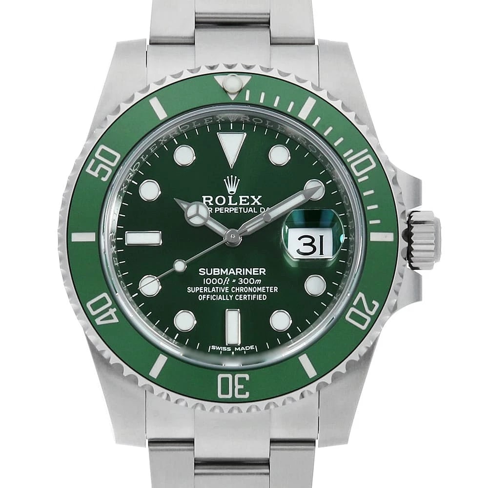 ROLEX SUBMARINER DATE GREEN WATCH: ROLEX SUBMARINER Date green Watch Brand: ROLEX Type: Wrist watch Material: Band Material Stainless Steel, Case Material Stainless Steel Color: Dial Colour Green Size: Case:W40mm Circumference of Wrist
