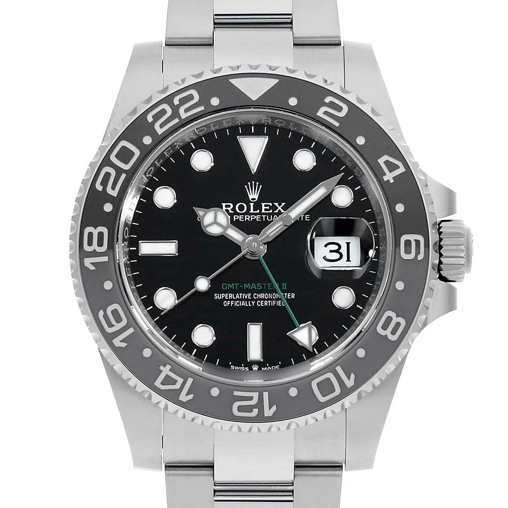 ROLEX GMT MASTER BLACK ROW OYSTER BRACELET WATCH: ROLEX GMT Master black row oyster bracelet Watch Brand: ROLEX Type: Wrist watch Material: Band Material Stainless Steel, Case Material Stainless Steel Color: Dial Colour Black Size: Case:W40mm Circumf