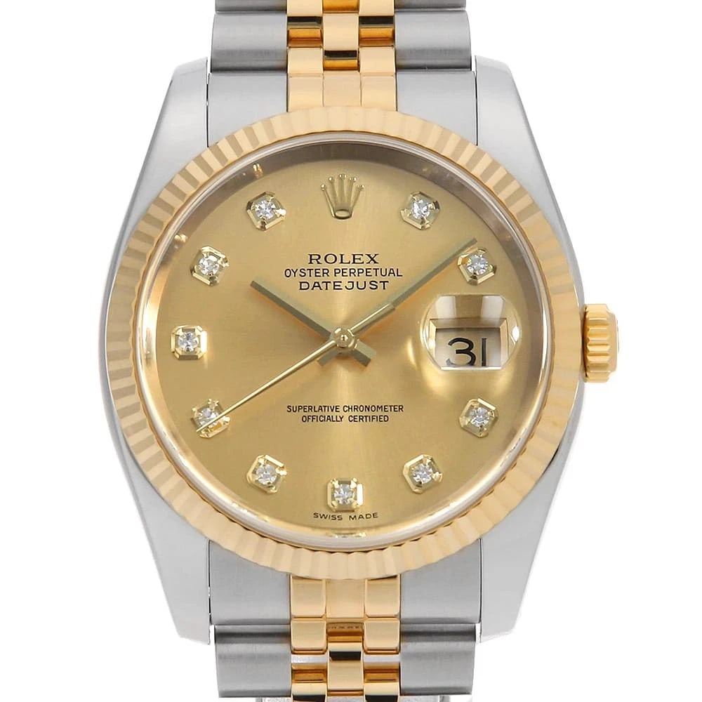 ROLEX DATEJUST DIAMOND CHAMPAGNE WATCH: ROLEX Datejust Diamond Champagne Watch Brand: ROLEX Type: Wrist watch Material: Band Material Stainless Steel/Yellow Gold, Case Material Stainless Steel/Yellow Gold Color: Dial Colour Champagne Gold
