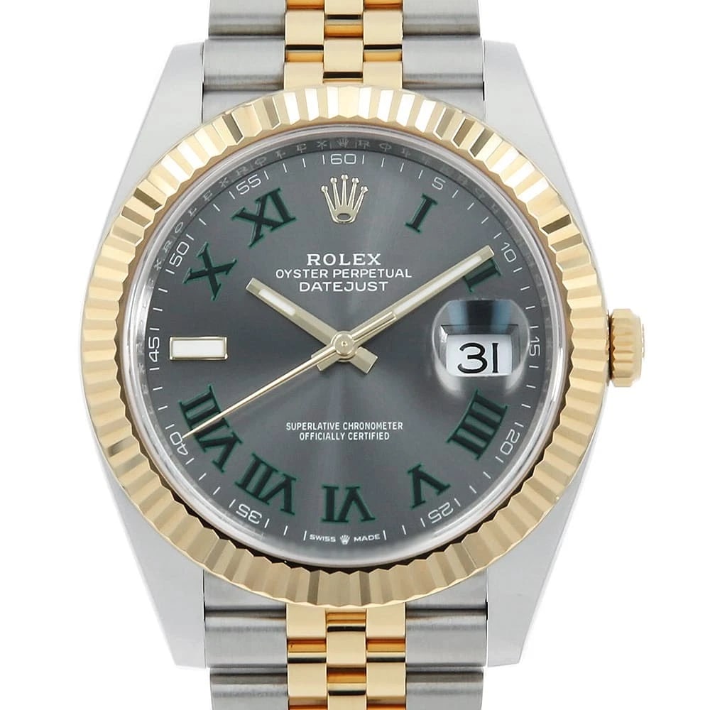 ROLEX DATEJUST SLATE GREEN ROMAN ROW JUBILEE BRACELET WATCH: ROLEX Datejust slate Green Roman Row Jubilee Bracelet Watch Brand: ROLEX Type: Wrist watch Material: Band Material Stainless Steel/Yellow Gold, Case Material Stainless Steel/Yellow Gold Color: Dial Co