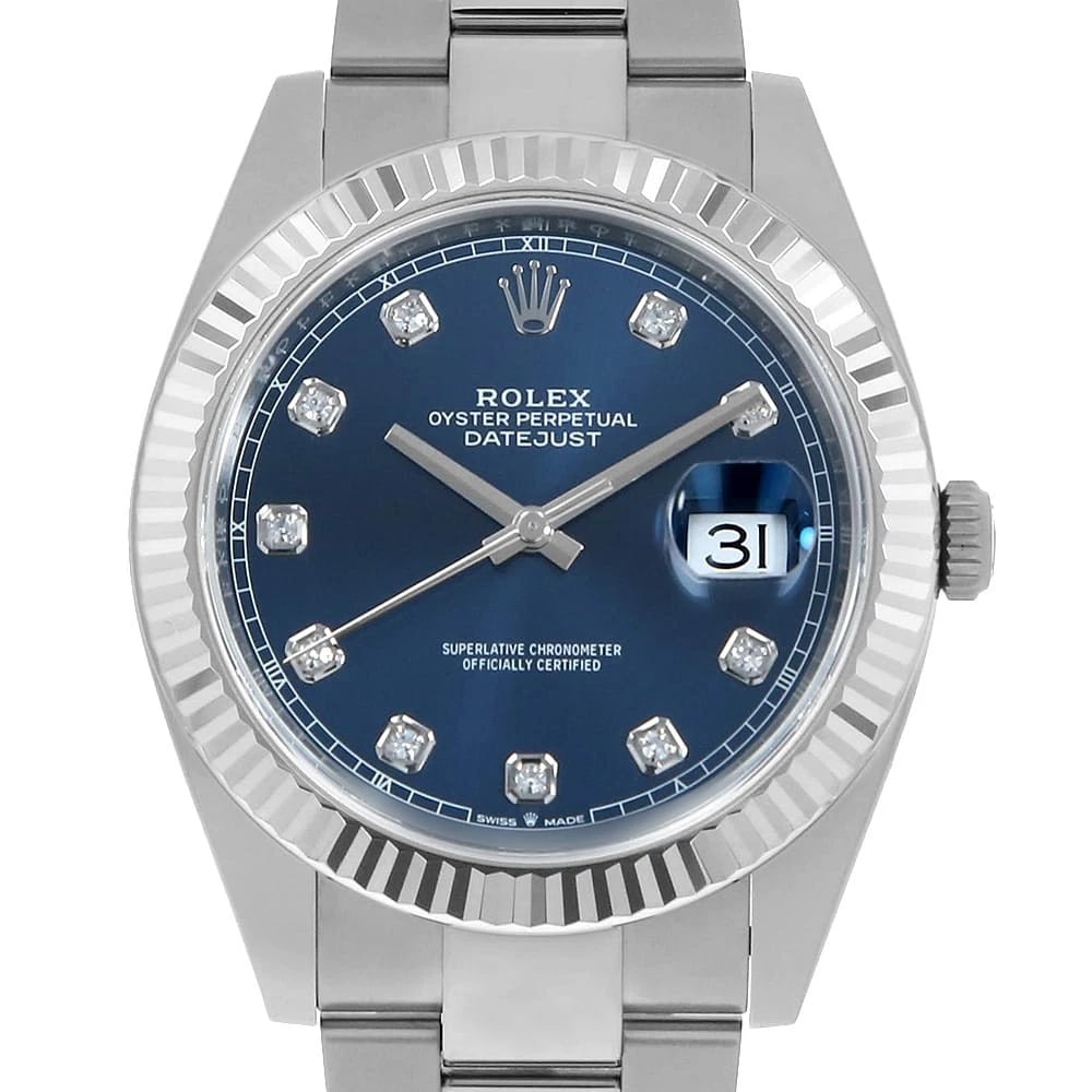 ROLEX DATEJUST DIAMOND BLUE ROW OYSTER BRACELET WATCH: ROLEX Datejust diamond blue row oyster bracelet Watch Brand: ROLEX Type: Wrist watch Material: Band Material Stainless Steel, Case Material Stainless Steel/White gold Color: Dial Colour Blue Size: Cas