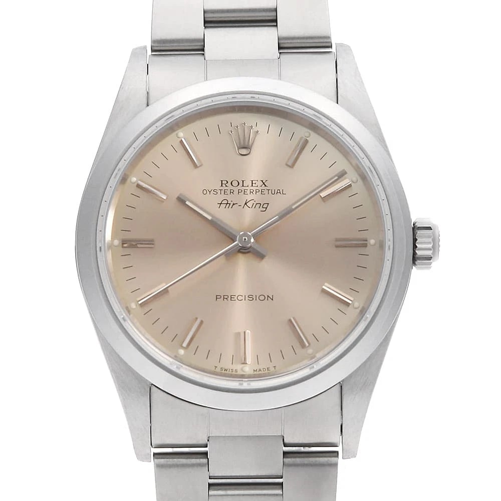 ROLEX AIR KING SILVER WATCH: ROLEX Air king Silver Watch Brand: ROLEX Type: Wrist watch Material: Band Material Stainless Steel, Case Material Stainless Steel Color: Dial Colour Silver Size: Case:W34mm Circumference of