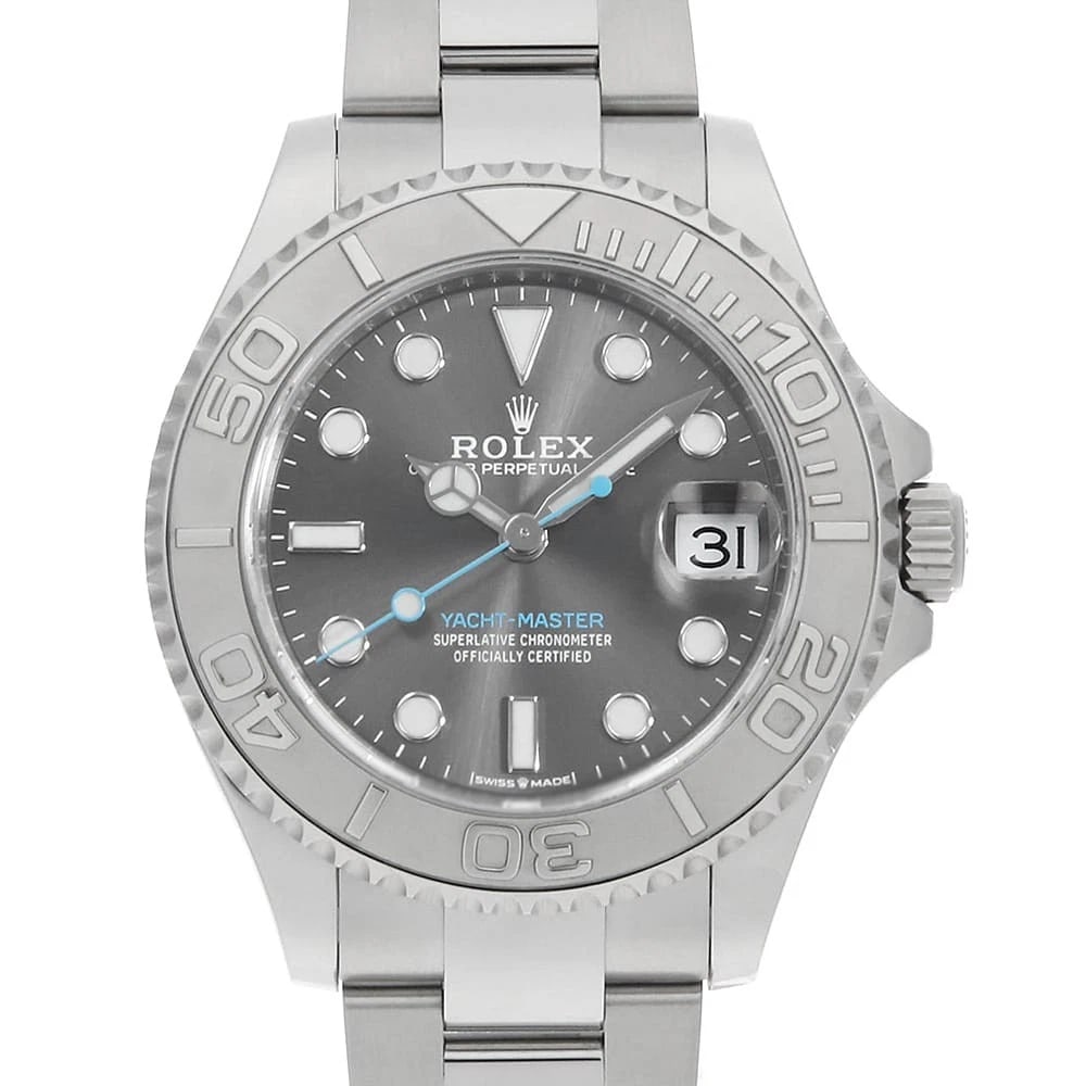 ROLEX YACHT MASTER ROLESIUM SLATE WATCH: ROLEX Yacht Master Rolesium slate Watch Brand: ROLEX Type: Wrist watch Material: Band Material Stainless Steel, Case Material Stainless Steel/Platinum Color: Dial Colour Slate Size: Case:W37mm Circumf