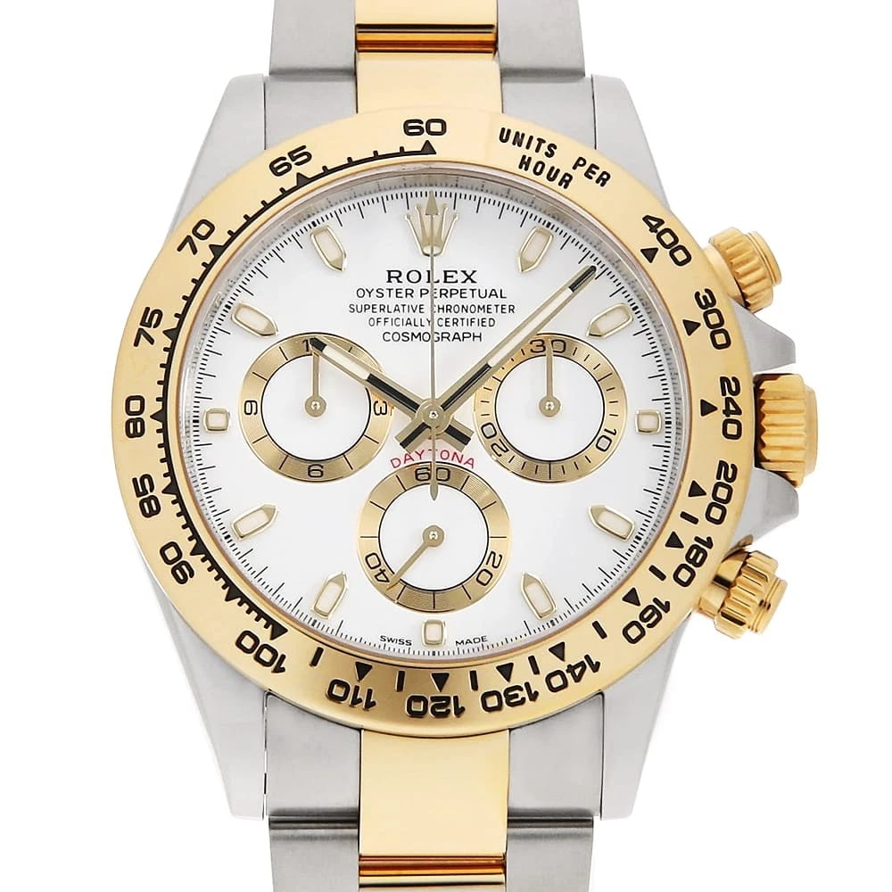 ROLEX COSMOGRAPH DAYTONA WHITE WATCH: ROLEX Cosmograph Daytona white Watch Brand: ROLEX Type: Wrist watch Material: Band Material Stainless Steel/Yellow Gold, Case Material Stainless Steel/Yellow Gold Color: Dial Colour White Size: