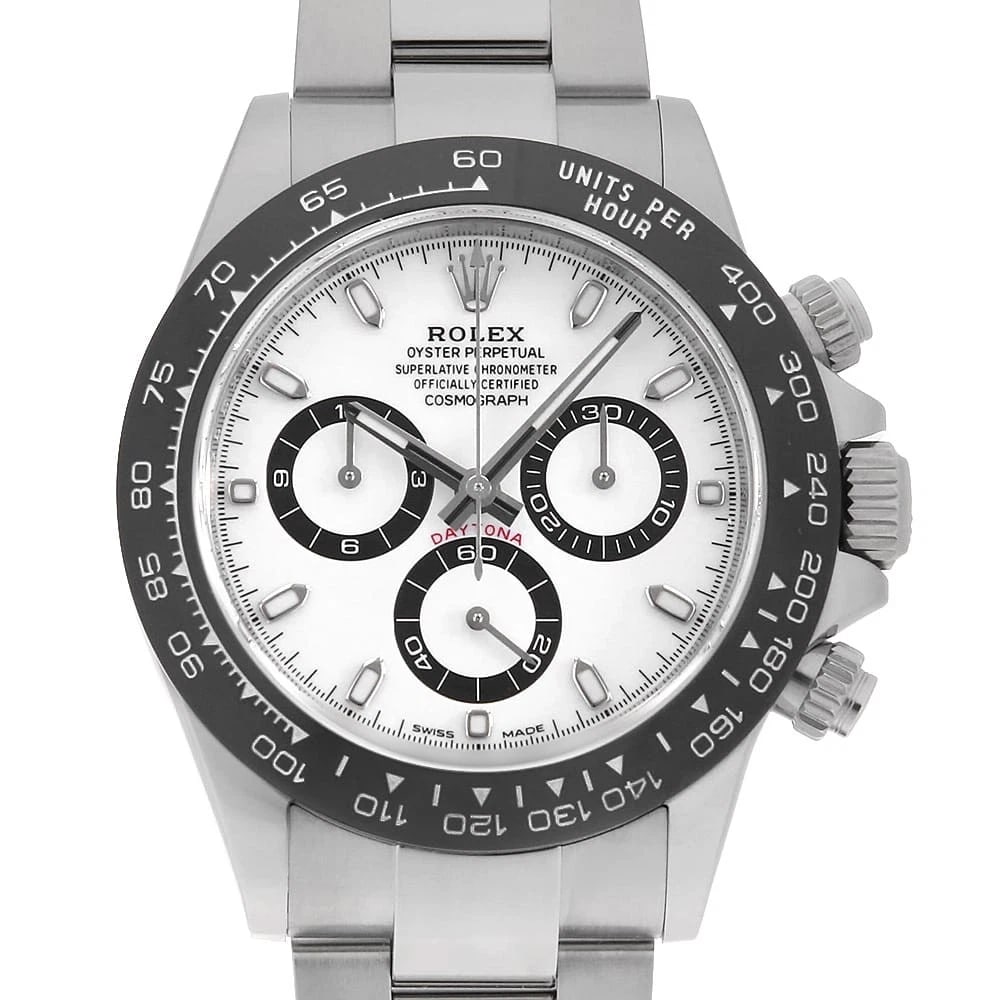 ROLEX COSMOGRAPH DAYTONA WHITE WATCH: ROLEX Cosmograph Daytona white Watch Brand: ROLEX Type: Wrist watch Material: Band Material Stainless Steel, Case Material Stainless Steel Color: Dial Colour White Size: Case:W40mm Circumference of