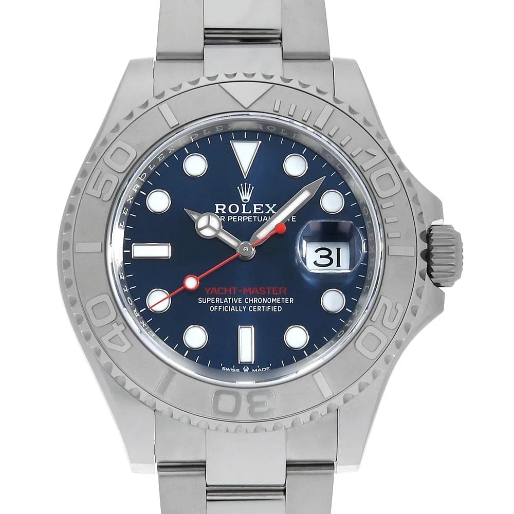 ROLEX YACHT MASTER BLUE WATCH: ROLEX Yacht master blue Watch Brand: ROLEX Type: Wrist watch Material: Band Material Stainless Steel, Case Material Stainless Steel/Platinum Color: Dial Colour Blue Size: Case:W40mm Circumference of W