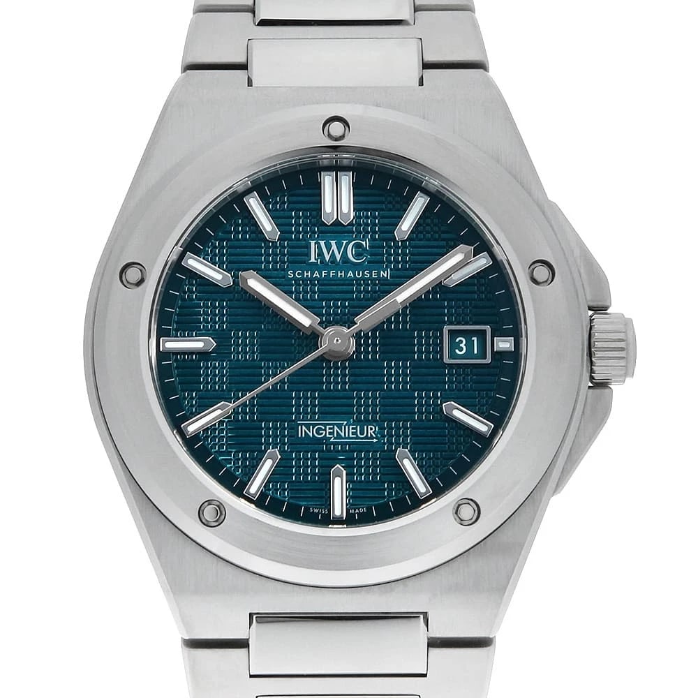 IWC INGENIEUR AUTOMATIC WATCH: IWC Ingenieur Automatic Watch Brand: IWC Type: Wrist watch Material: Band Material Stainless Steel, Case Material Stainless Steel Color: Dial Colour Green Size: Case:W40mm Circumference of Wrist:18cm 