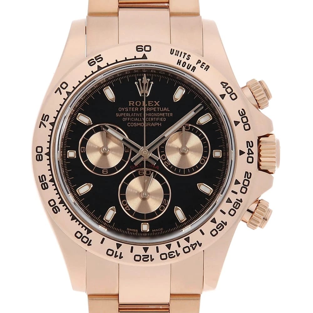 ROLEX COSMOGRAPH DAYTONA BLACK X PINK WATCH: ROLEX Cosmograph Daytona black x Pink Watch Brand: ROLEX Type: Wrist watch Material: Band Material Everose Gold, Case Material Everose Gold Color: Dial Colour Black Size: Case:W40mm Circumference of W