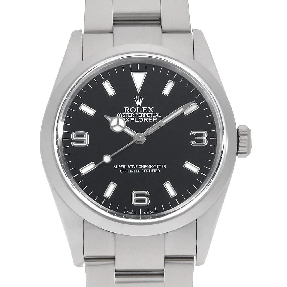 ROLEX EXPLORER BLACK WATCH: ROLEX Explorer black Watch Brand: ROLEX Type: Wrist watch Material: Band Material Stainless Steel, Case Material Stainless Steel Color: Dial Colour Black Size: Case:W36mm Circumference of Wrist:18cm