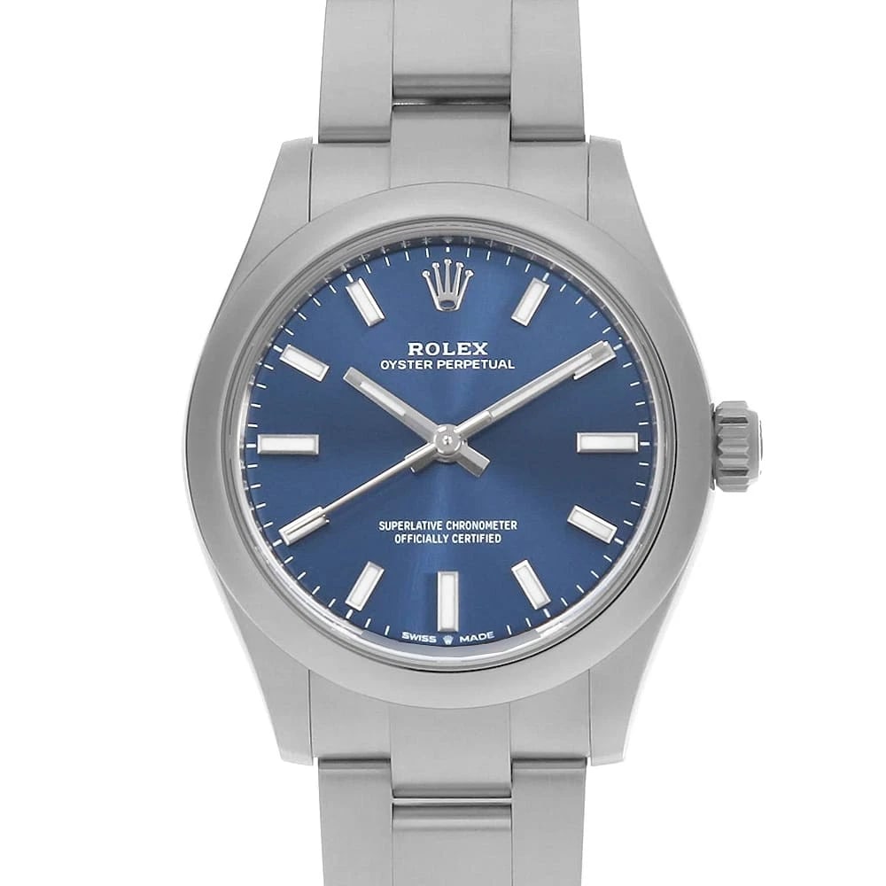 ROLEX OYSTER PERPETUAL BLUE WATCH: ROLEX Oyster Perpetual blue Watch Brand: ROLEX Type: Wrist watch Material: Band Material Stainless Steel, Case Material Stainless Steel Color: Dial Colour Blue Size: Case:W31mm Circumference of