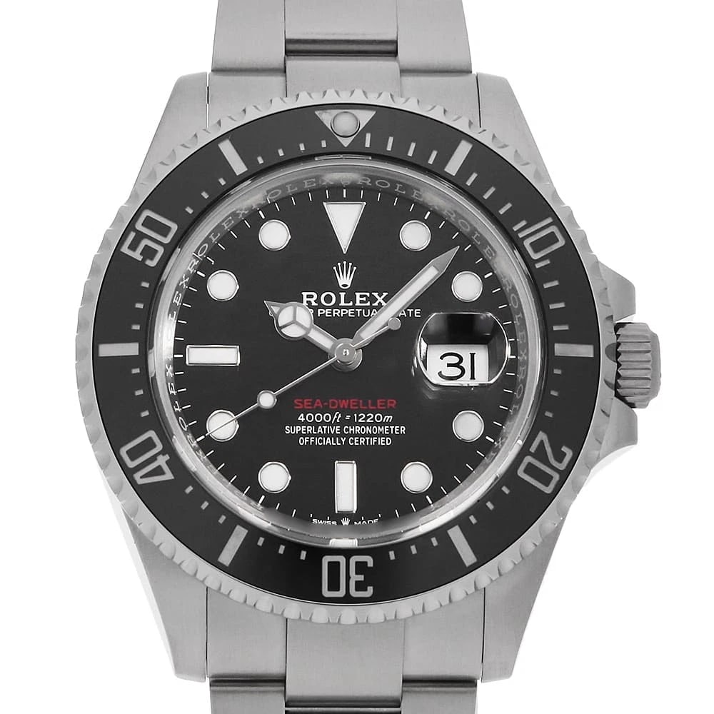 ROLEX SEA-DWELLER BLACK WATCH: ROLEX SEA-DWELLER black Watch Brand: ROLEX Type: Wrist watch Material: Band Material Stainless Steel, Case Material Stainless Steel Color: Dial Colour Black Size: Case:W43mm Circumference of Wrist:19.