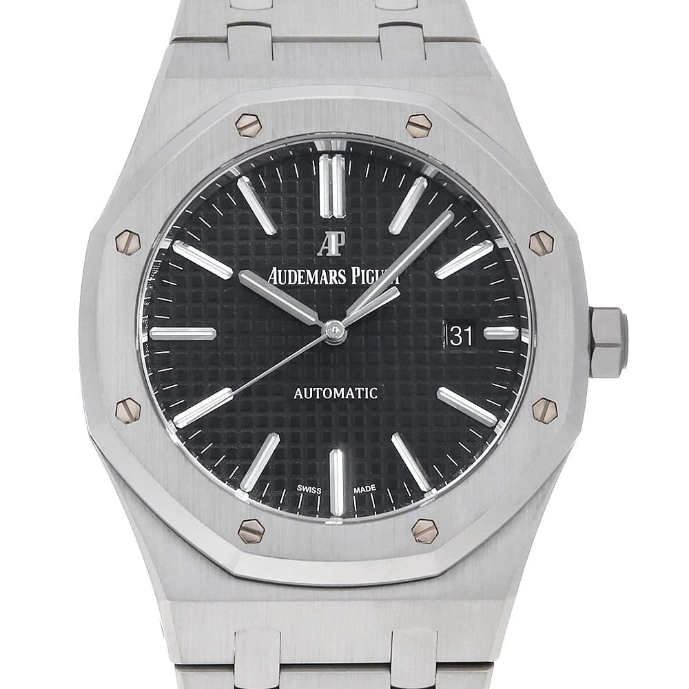AUDEMARS PIGUET ROYAL OAK WATCH: AUDEMARS PIGUET Royal oak Watch Brand: AUDEMARS PIGUET Type: Wrist watch Material: Band Material Stainless Steel, Case Material Stainless Steel Color: Dial Colour Black Size: Case:W41mm Circumference 