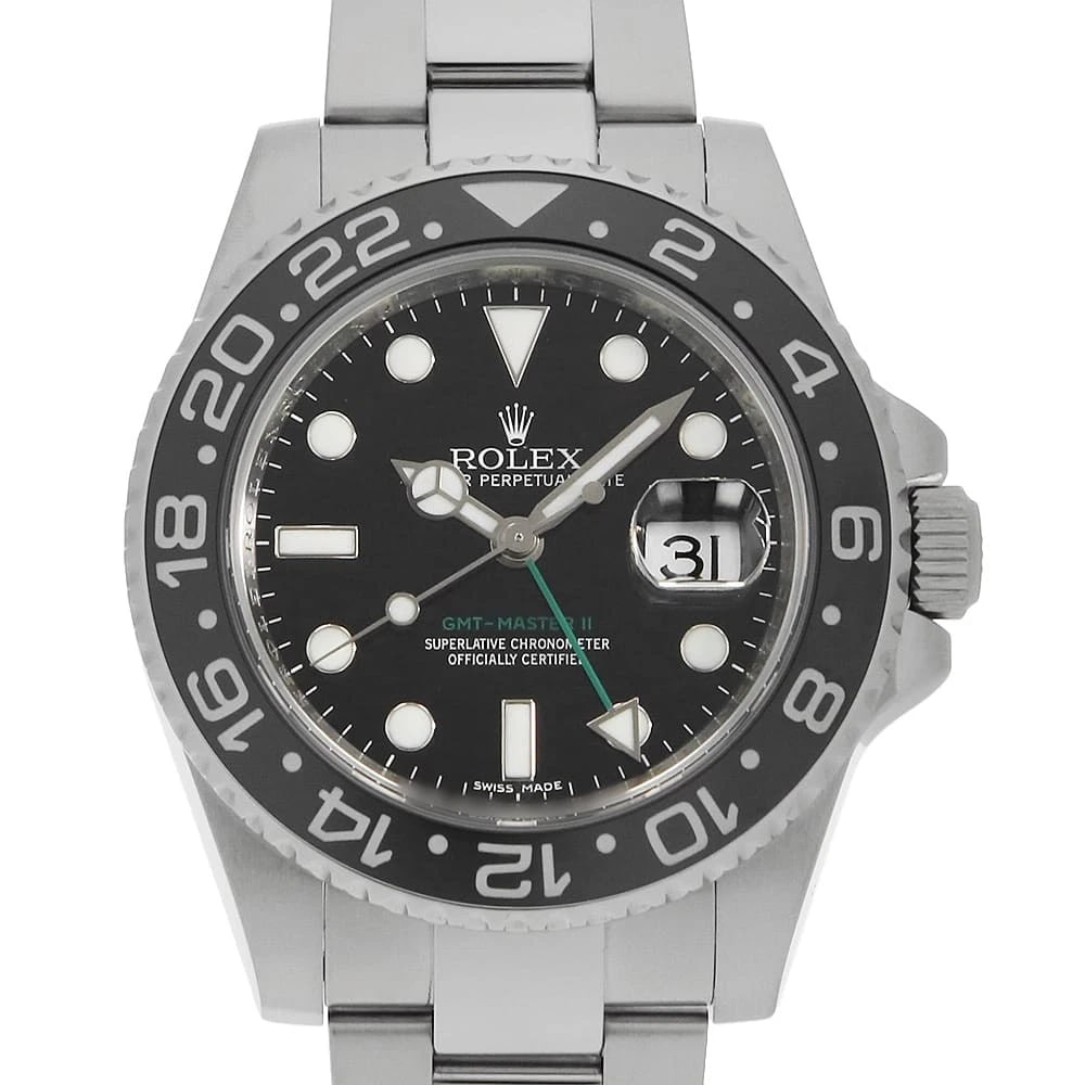 ROLEX GMT MASTER BLACK WATCH: ROLEX GMT Master black Watch Brand: ROLEX Type: Wrist watch Material: Band Material Stainless Steel, Case Material Stainless Steel Color: Dial Colour Black Size: Case:W40mm Circumference of Wrist:18cm