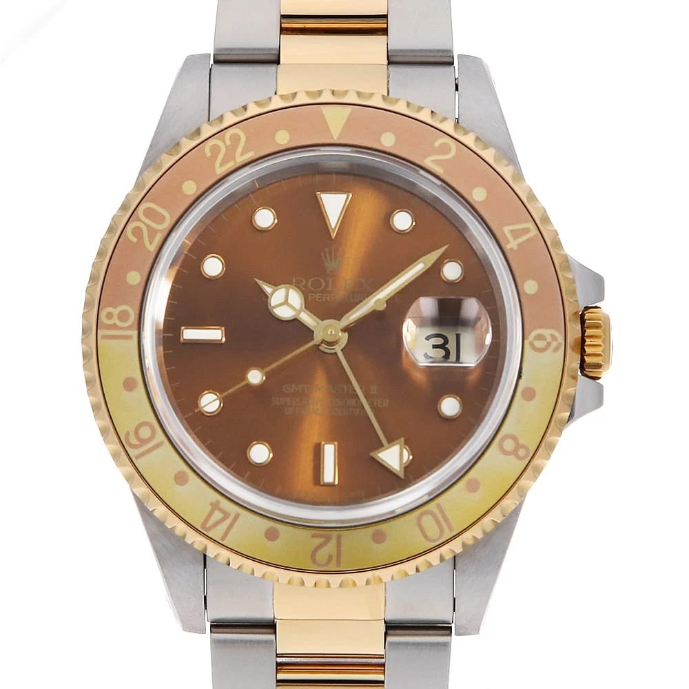 ROLEX GMT MASTER BROWN TRITIUM WATCH: ROLEX GMT Master Brown tritium Watch Brand: ROLEX Type: Wrist watch Material: Band Material Stainless Steel/Yellow Gold, Case Material Stainless Steel/Yellow Gold Color: Dial Colour Brown Size: Case:W