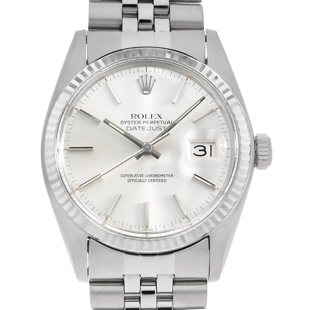 ROLEX DATEJUST SILVER WATCH: ROLEX Datejust Silver Watch Brand: ROLEX Type: Wrist watch Material: Band Material Stainless Steel, Case Material Stainless Steel/White gold Color: Dial Colour Silver Size: Case:W36mm Circumference of