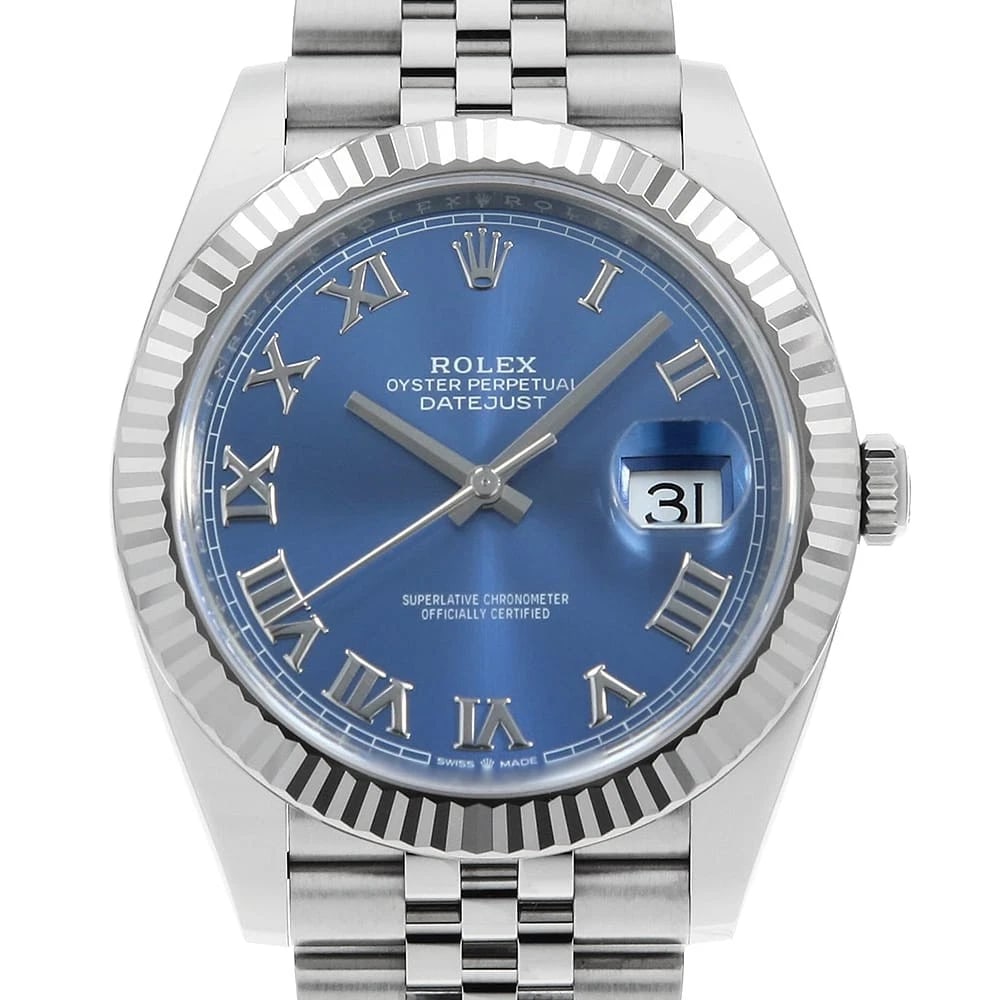 ROLEX DATEJUST BLUE ROMAN ROW JUBILEE BRACELET WATCH: ROLEX Datejust blue Roman row jubilee bracelet Watch Brand: ROLEX Type: Wrist watch Material: Band Material Stainless Steel, Case Material Stainless Steel/White gold Color: Dial Colour Blue Size: Case