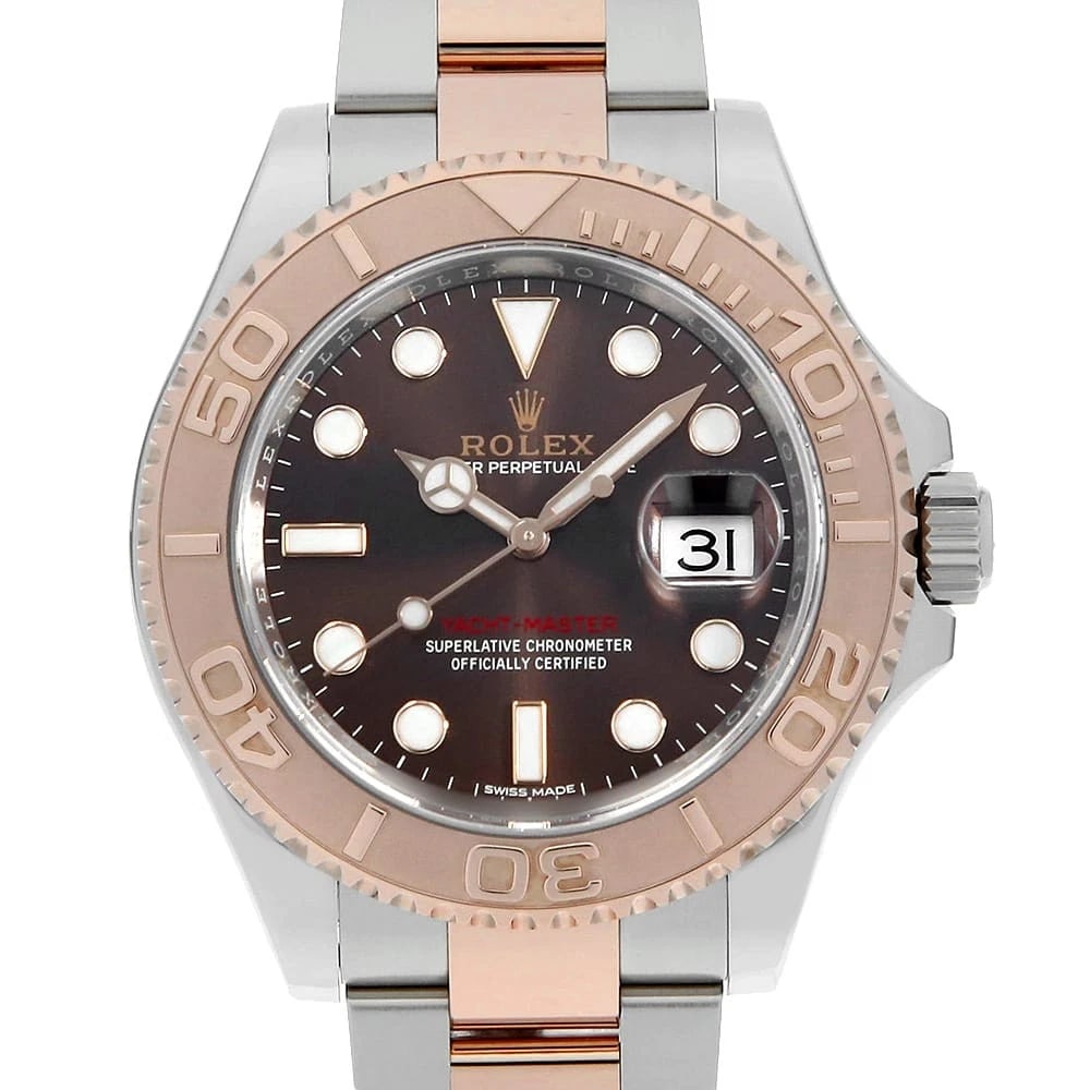 ROLEX YACHT MASTER CHOCOLATE BROWN WATCH: ROLEX Yacht master Chocolate brown Watch Brand: ROLEX Type: Wrist watch Material: Band Material Stainless Steel/Everose Gold, Case Material Stainless Steel/Everose Gold Color: Dial Colour Chocolate Br