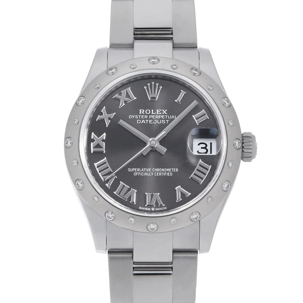 ROLEX DATEJUST DARK GRAY WATCH: ROLEX Datejust Dark gray Watch Brand: ROLEX Type: Wrist watch Material: Band Material Stainless Steel, Case Material Stainless Steel/White gold Color: Dial Colour Dark Gray Size: Case:W31mm Circumfere