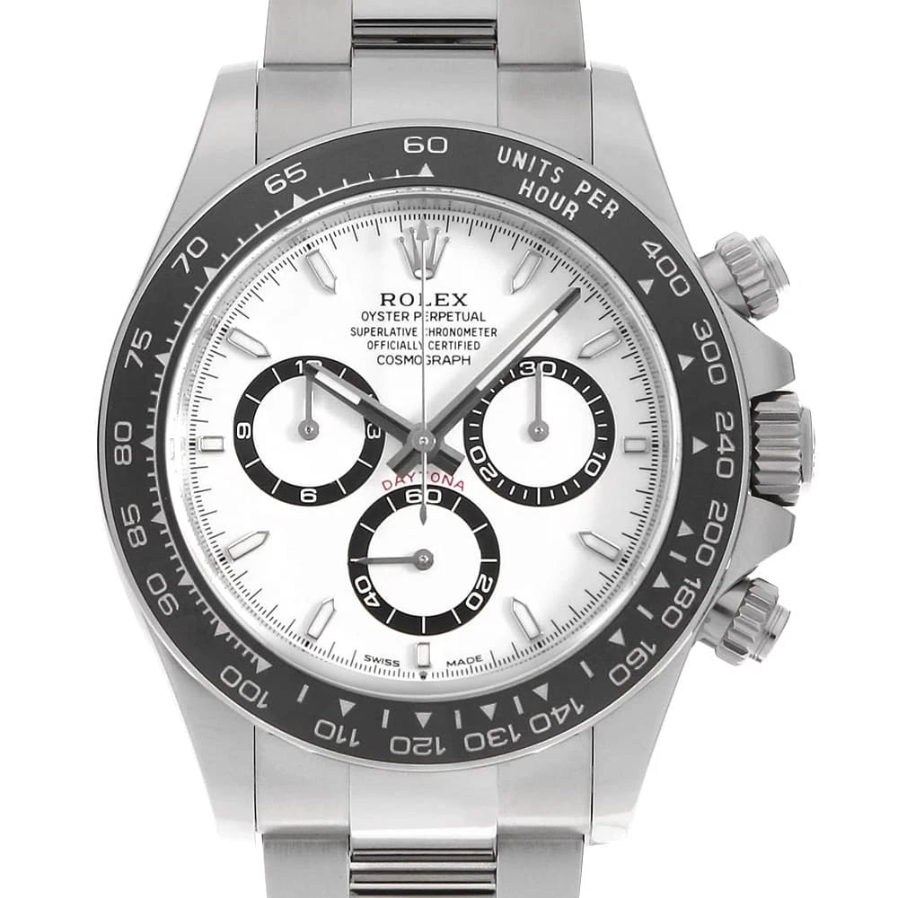 ROLEX COSMOGRAPH DAYTONA WHITE WATCH: ROLEX Cosmograph Daytona white Watch Brand: ROLEX Type: Wrist watch Material: Band Material Stainless Steel, Case Material Stainless Steel Color: Dial Colour White Size: Case:W40mm Circumference of Wr
