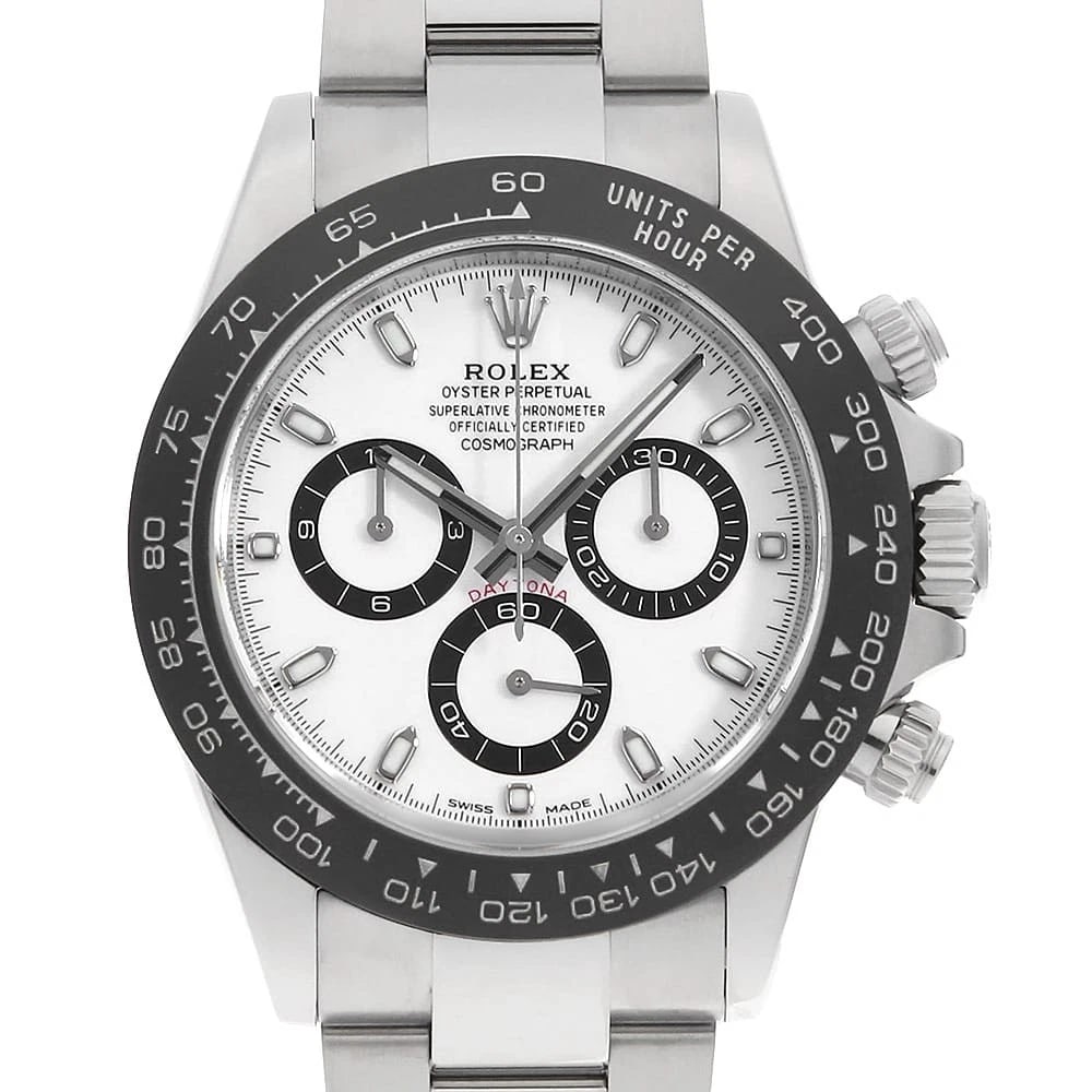 ROLEX COSMOGRAPH DAYTONA WHITE WATCH: ROLEX Cosmograph Daytona white Watch Brand: ROLEX Type: Wrist watch Material: Band Material Stainless Steel, Case Material Stainless Steel Color: Dial Colour White Size: Case:W40mm Circumference of Wr