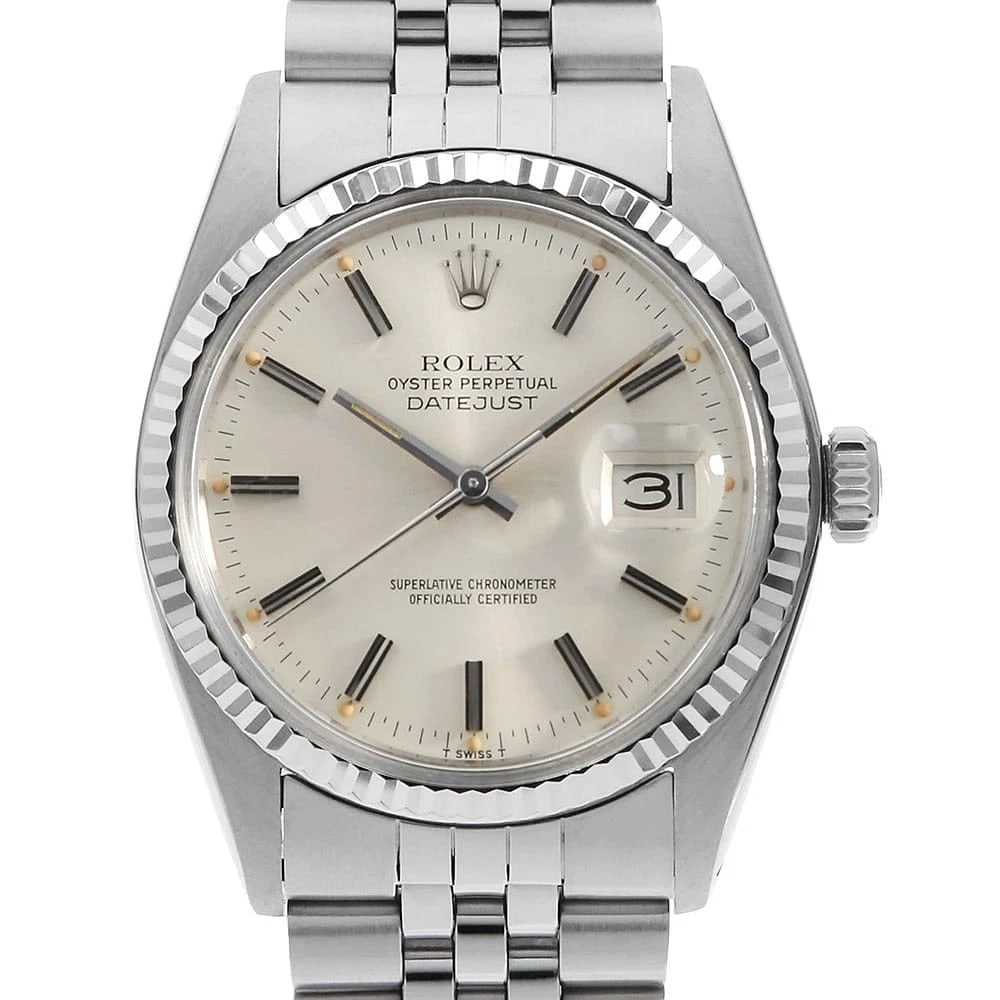 ROLEX DATEJUST SILVER WATCH: ROLEX Datejust Silver Watch Brand: ROLEX Type: Wrist watch Material: Band Material Stainless Steel, Case Material Stainless Steel/White gold Color: Dial Colour Silver Size: Case:W36mm Circumference of