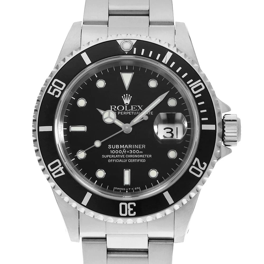 ROLEX SUBMARINER DATE BLACK TRITIUM WATCH: ROLEX SUBMARINER Date black tritium Watch Brand: ROLEX Type: Wrist watch Material: Band Material Stainless Steel, Case Material Stainless Steel Color: Dial Colour Black Size: Case:W40mm Circumference 