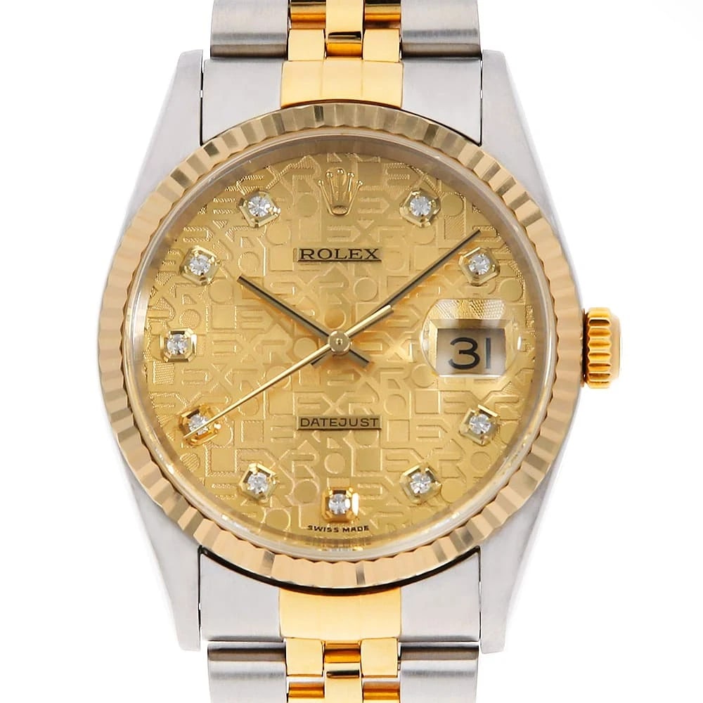 ROLEX DATEJUST DIAMOND CHAMPAGNE CARVING COMPUTER WATCH: ROLEX Datejust Diamond Champagne Carving computer Watch Brand: ROLEX Type: Wrist watch Material: Band Material Stainless Steel/Yellow Gold, Case Material Stainless Steel/Yellow Gold Color: Dial Colour