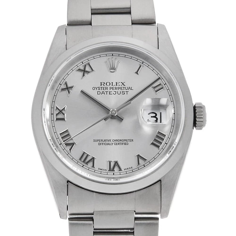 ROLEX DATEJUST GRAY ROME WATCH: ROLEX Datejust gray Rome Watch Brand: ROLEX Type: Wrist watch Material: Band Material Stainless Steel, Case Material Stainless Steel Color: Dial Colour Gray Size: Case:W36mm Circumference of