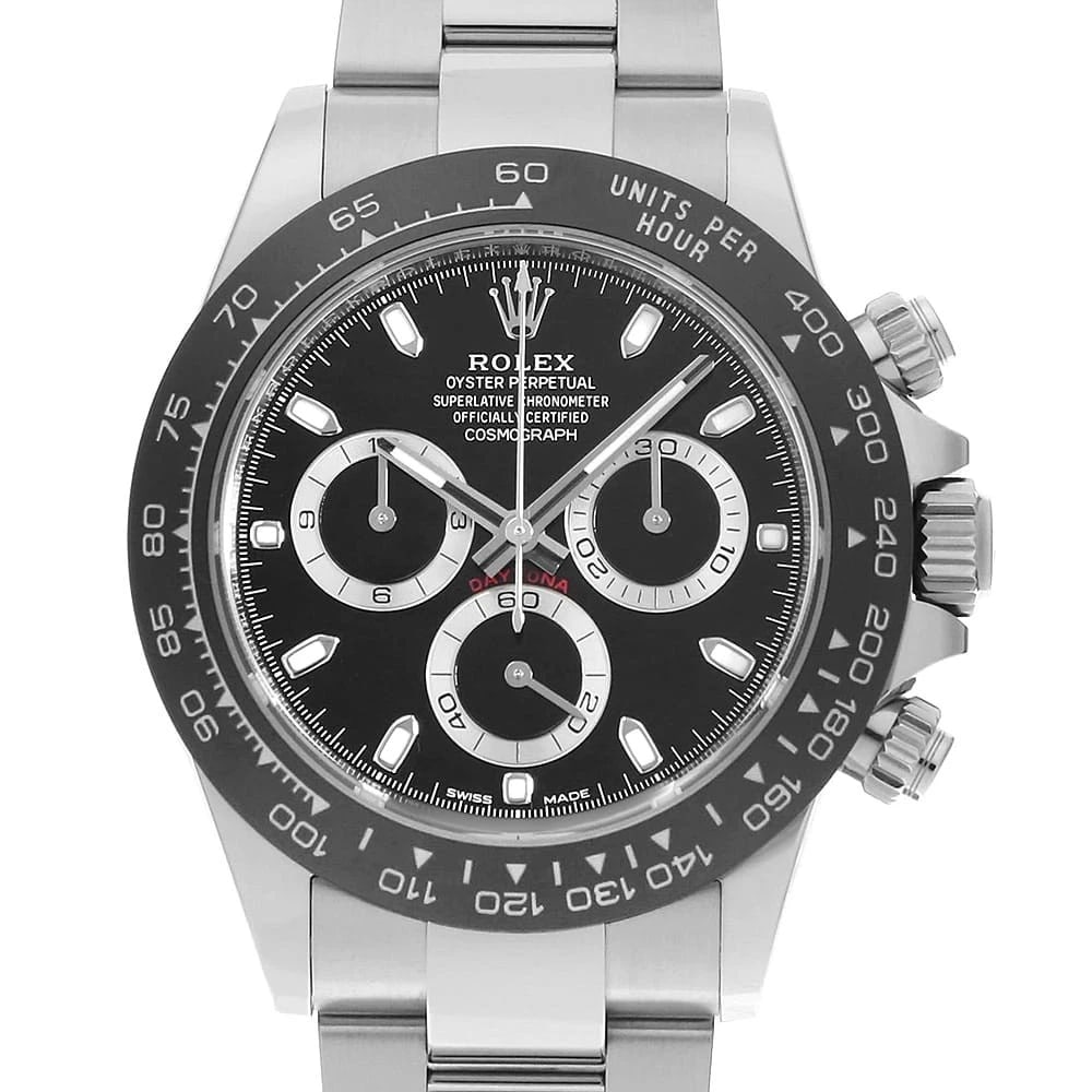 ROLEX COSMOGRAPH DAYTONA BLACK WATCH: ROLEX Cosmograph Daytona black Watch Brand: ROLEX Type: Wrist watch Material: Band Material Stainless Steel, Case Material Stainless Steel Color: Dial Colour Black Size: Case:W40mm Circumference of