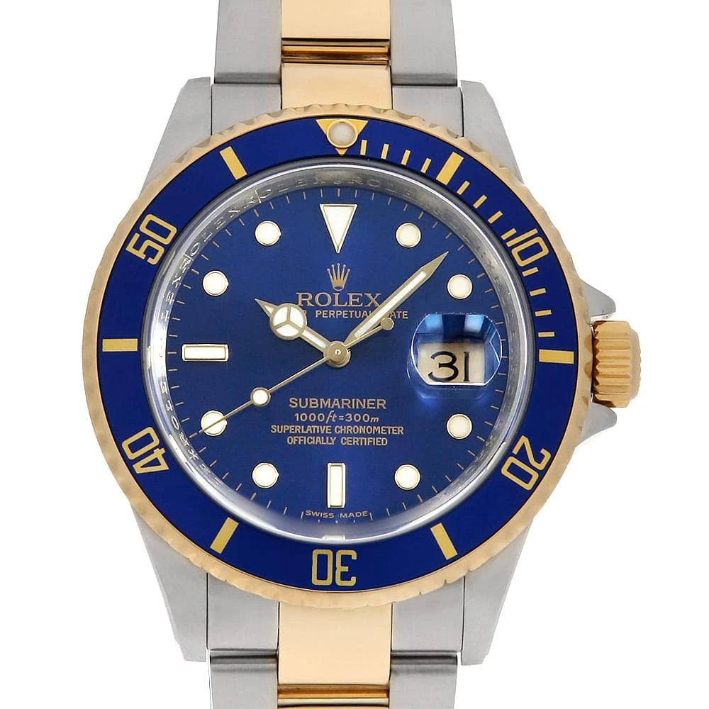ROLEX SUBMARINER DATE BLUE WATCH: ROLEX SUBMARINER Date blue Watch Brand: ROLEX Type: Wrist watch Material: Band Material Stainless Steel/Yellow Gold, Case Material Stainless Steel/Yellow Gold Color: Dial Colour Blue Size: Case:W40mm