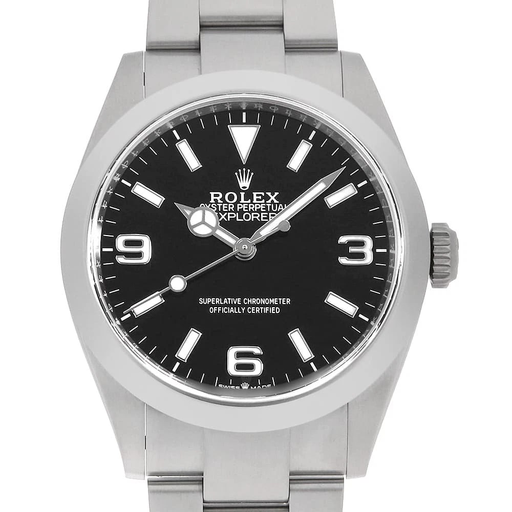ROLEX EXPLORER BLACK WATCH: ROLEX Explorer black Watch Brand: ROLEX Type: Wrist watch Material: Band Material Stainless Steel, Case Material Stainless Steel Color: Dial Colour Black Size: Case:W40mm Circumference of