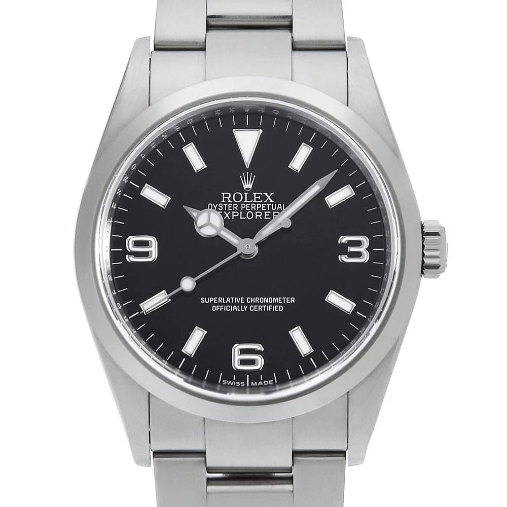 ROLEX EXPLORER BLACK WATCH: ROLEX Explorer black Watch Brand: ROLEX Type: Wrist watch Material: Band Material Stainless Steel, Case Material Stainless Steel Color: Dial Colour Black Size: Case:W36mm Circumference of