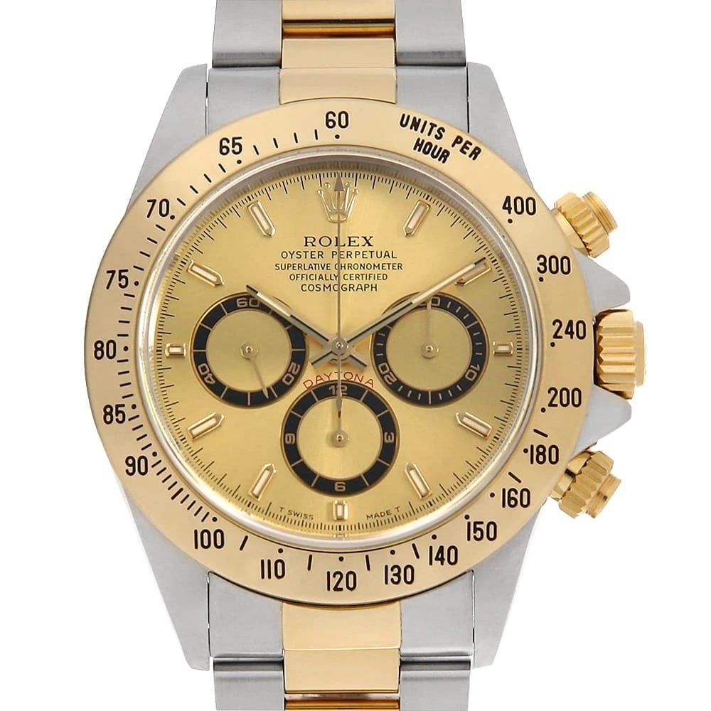 ROLEX COSMOGRAPH DAYTONA CHAMPAGNE TRITIUM WATCH: ROLEX Cosmograph Daytona Champagne tritium Watch Brand: ROLEX Type: Wrist watch Material: Band Material Stainless Steel/Yellow Gold, Case Material Stainless Steel/Yellow Gold Color: Dial Colour Champa