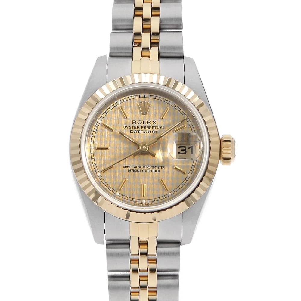ROLEX DATEJUST CHAMPAGNE WATCH: ROLEX Datejust Champagne Watch Brand: ROLEX Type: Wrist watch Material: Band Material Stainless Steel/Yellow Gold, Case Material Stainless Steel/Yellow Gold Color: Dial Colour Champagne Gold Size: Cas