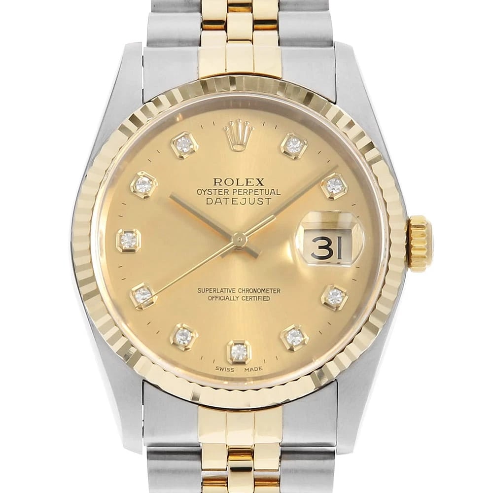 ROLEX DATEJUST DIAMOND CHAMPAGNE WATCH: ROLEX Datejust Diamond Champagne Watch Brand: ROLEX Type: Wrist watch Material: Band Material Stainless Steel/Yellow Gold, Case Material Stainless Steel/Yellow Gold Color: Dial Colour Champagne Gold