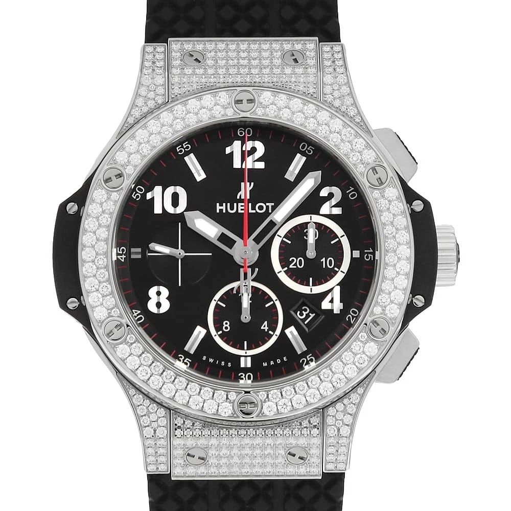 HUBLOT BIG BANG BEZEL LUG DIAMOND WATCH: HUBLOT Big Bang Bezel Lug Diamond Watch Brand: HUBLOT Type: Wrist watch Material: Band Material rubber, Case Material Stainless Steel Color: Dial Colour Black Size: Case:W44mm Accessories: None