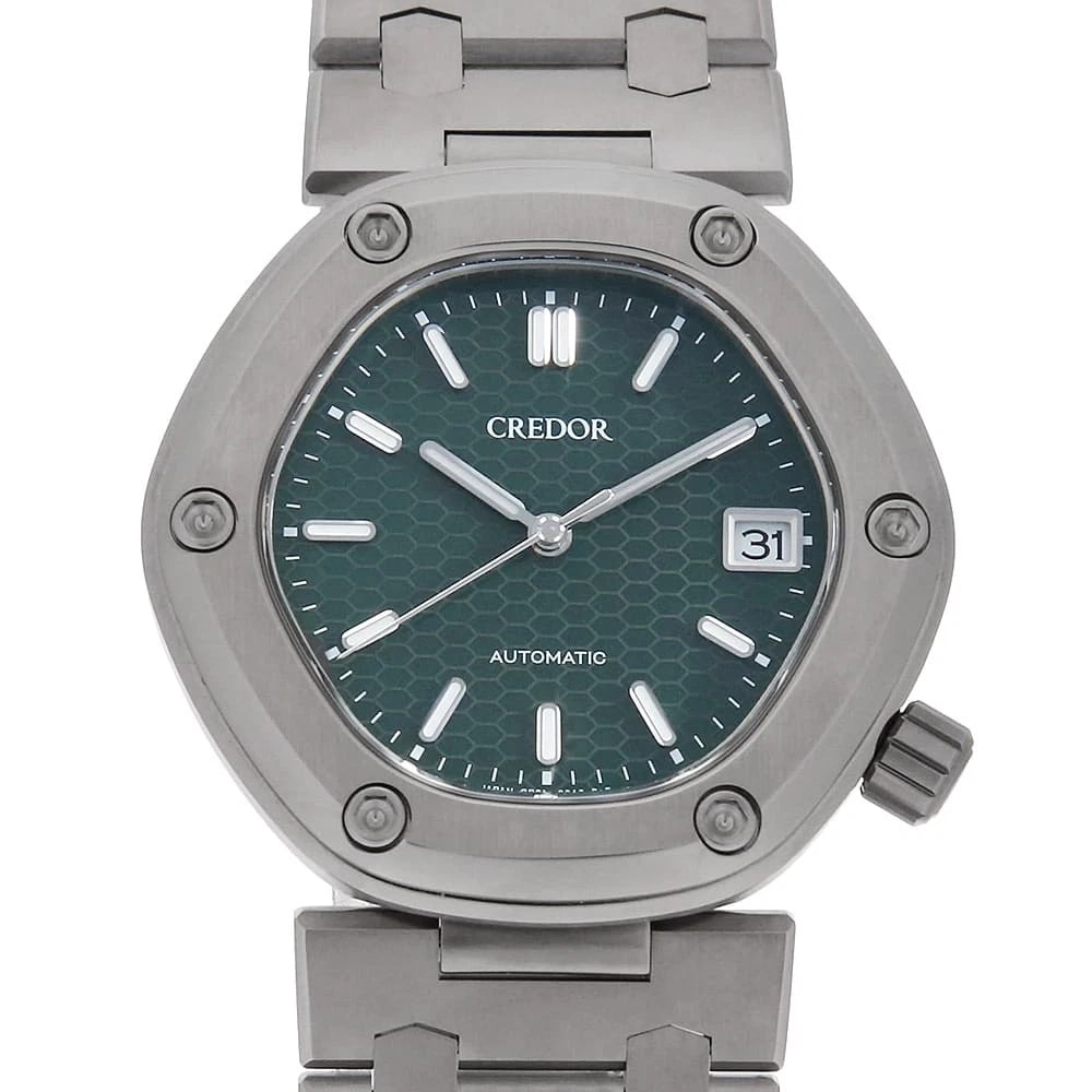 SEIKO CREDOR LOCOMOTIVE WATCH: SEIKO CREDOR Locomotive Watch Brand: SEIKO Type: Wrist watch Material: Band Material Bright Titanium, Case Material Bright Titanium Color: Dial Colour Green Size: Case:W41.7mm x H38.8mm Circumference