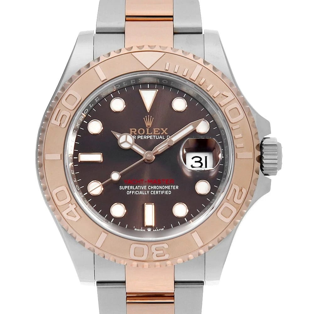ROLEX YACHT MASTER CHOCOLATE BROWN WATCH: ROLEX Yacht master Chocolate brown Watch Brand: ROLEX Type: Wrist watch Material: Band Material Stainless Steel/Everose Gold, Case Material Stainless Steel/Everose Gold Color: Dial Colour Chocolate