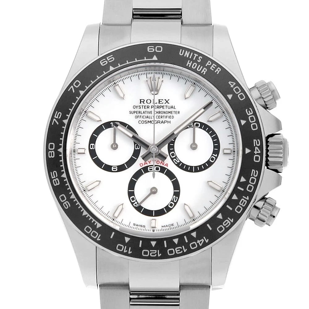 ROLEX COSMOGRAPH DAYTONA WHITE WATCH: ROLEX Cosmograph Daytona white Watch Brand: ROLEX Type: Wrist watch Material: Band Material Stainless Steel, Case Material Stainless Steel Color: Dial Colour White Size: Case:W40mm Circumference of