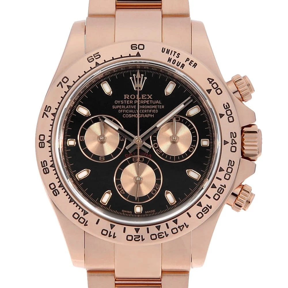 ROLEX COSMOGRAPH DAYTONA BLACK X PINK WATCH: ROLEX Cosmograph Daytona black x Pink Watch Brand: ROLEX Type: Wrist watch Material: Band Material Everose Gold, Case Material Everose Gold Color: Dial Colour Black Size: Case:W40mm Circumference of