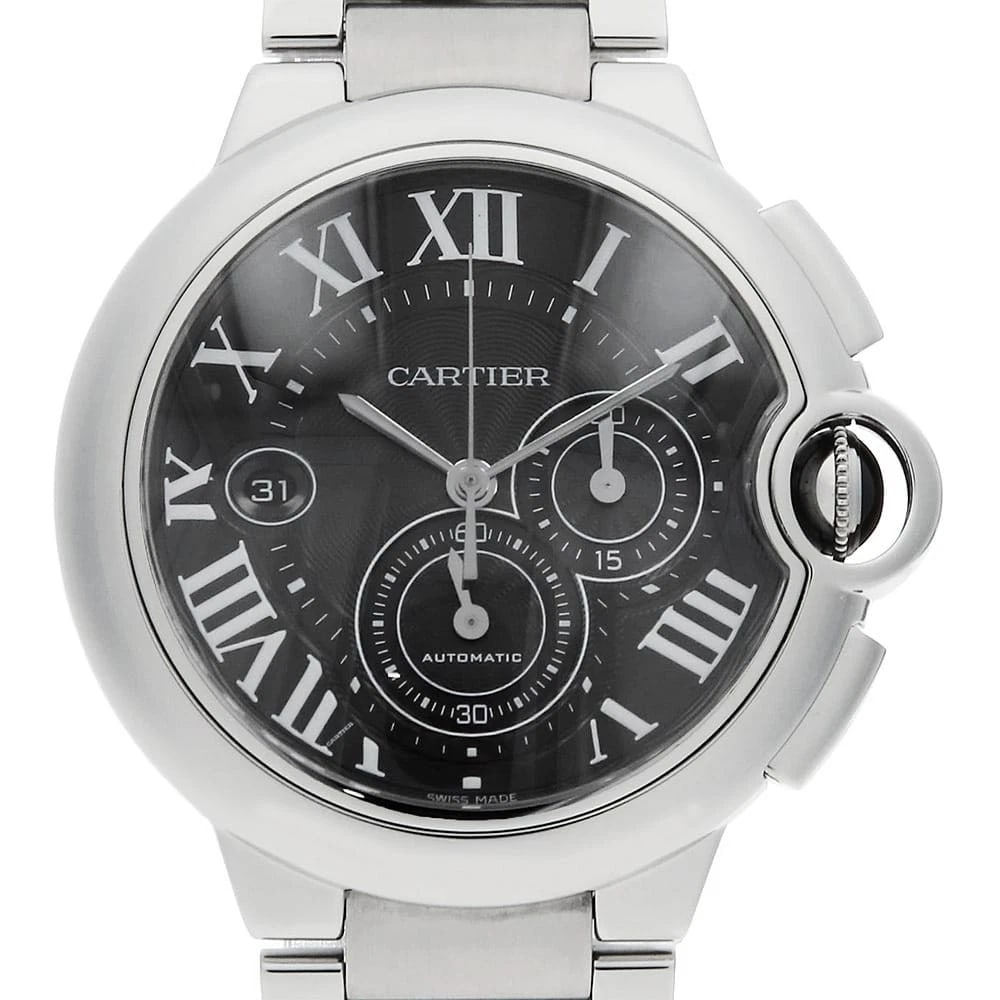 CARTIER BALLON BLEU CHRONOGRAPH WATCH: Cartier Ballon Bleu Chronograph Watch Brand: Cartier Type: Wrist watch Material: Band Material Stainless Steel, Case Material Stainless Steel Color: Dial Colour Black Size: Case:W44mm Circumference