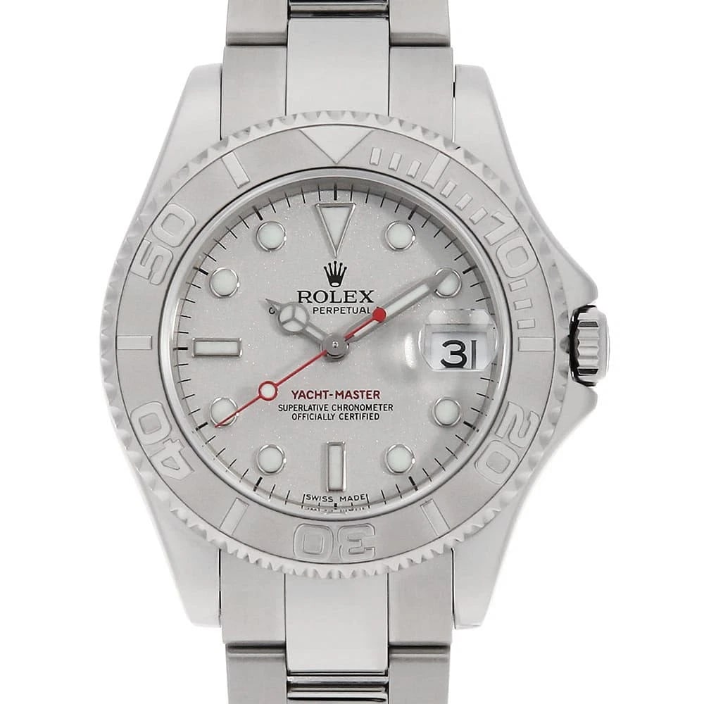 ROLEX YACHT MASTER SILVER WATCH: ROLEX Yacht master Silver Watch Brand: ROLEX Type: Wrist watch Material: Band Material Stainless Steel, Case Material Stainless Steel/Platinum Color: Dial Colour Silver Size: Case:W34mm Circumference