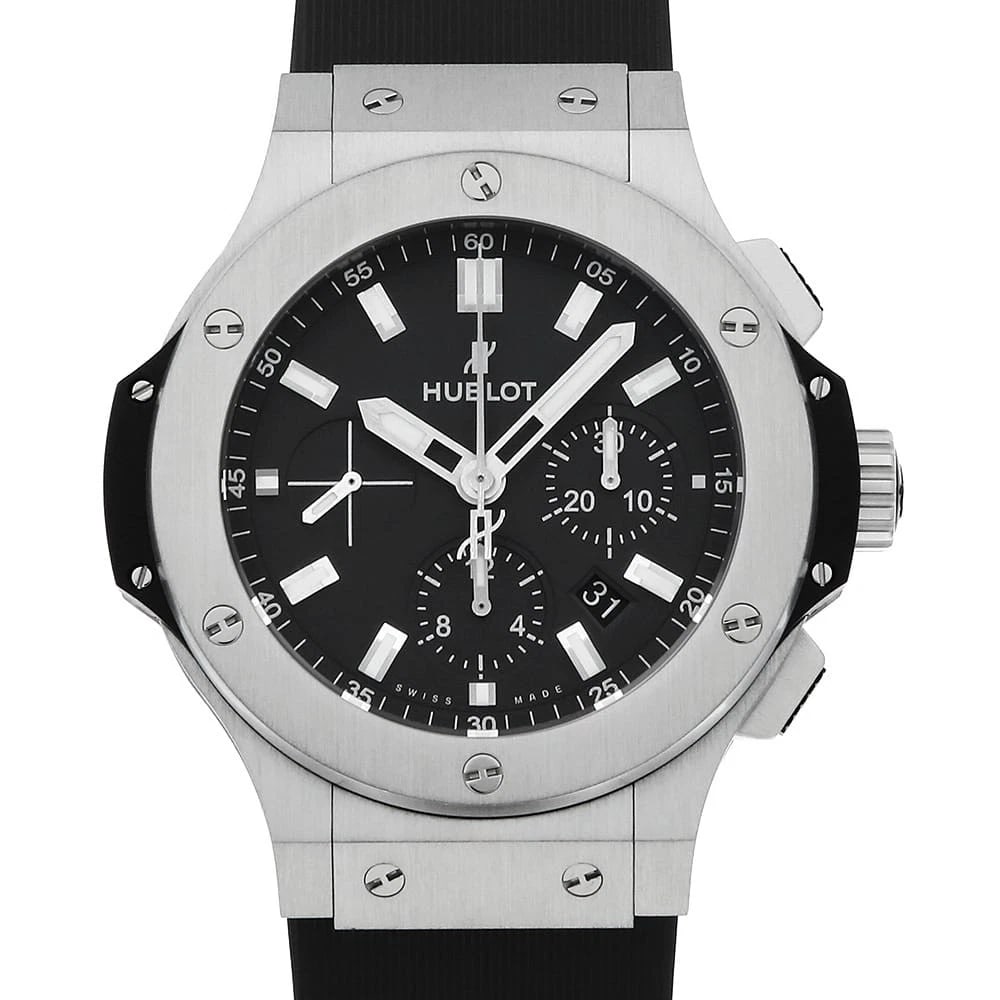 HUBLOT BIG BANG STEEL WATCH: HUBLOT Big bang steel Watch Brand: HUBLOT Type: Wrist watch Material: Band Material rubber, Case Material Stainless Steel Color: Dial Colour Black Size: Case:W44mm Accessories: None Accessories