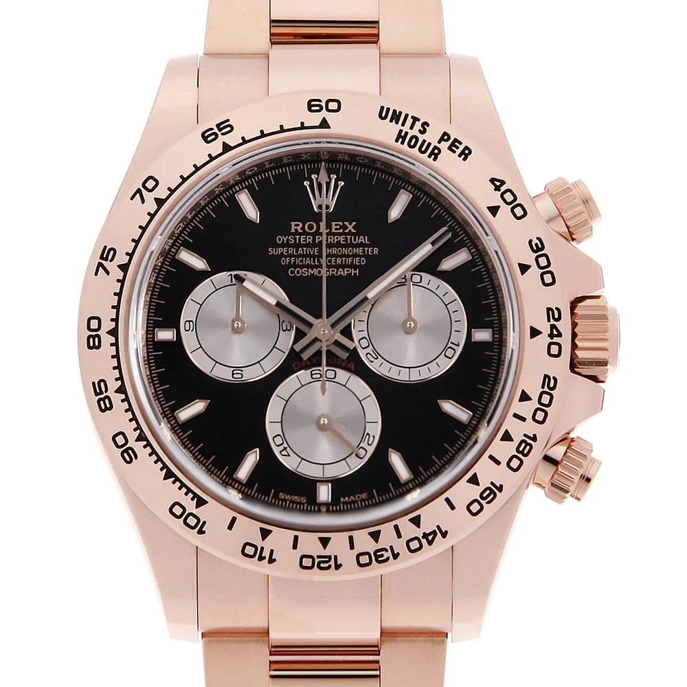 ROLEX COSMOGRAPH DAYTONA BLACK X SAND DUST WATCH: ROLEX Cosmograph Daytona black x Sand Dust Watch Brand: ROLEX Type: Wrist watch Material: Band Material Everose Gold, Case Material Everose Gold Color: Dial Colour Black Size: Case:W40mm