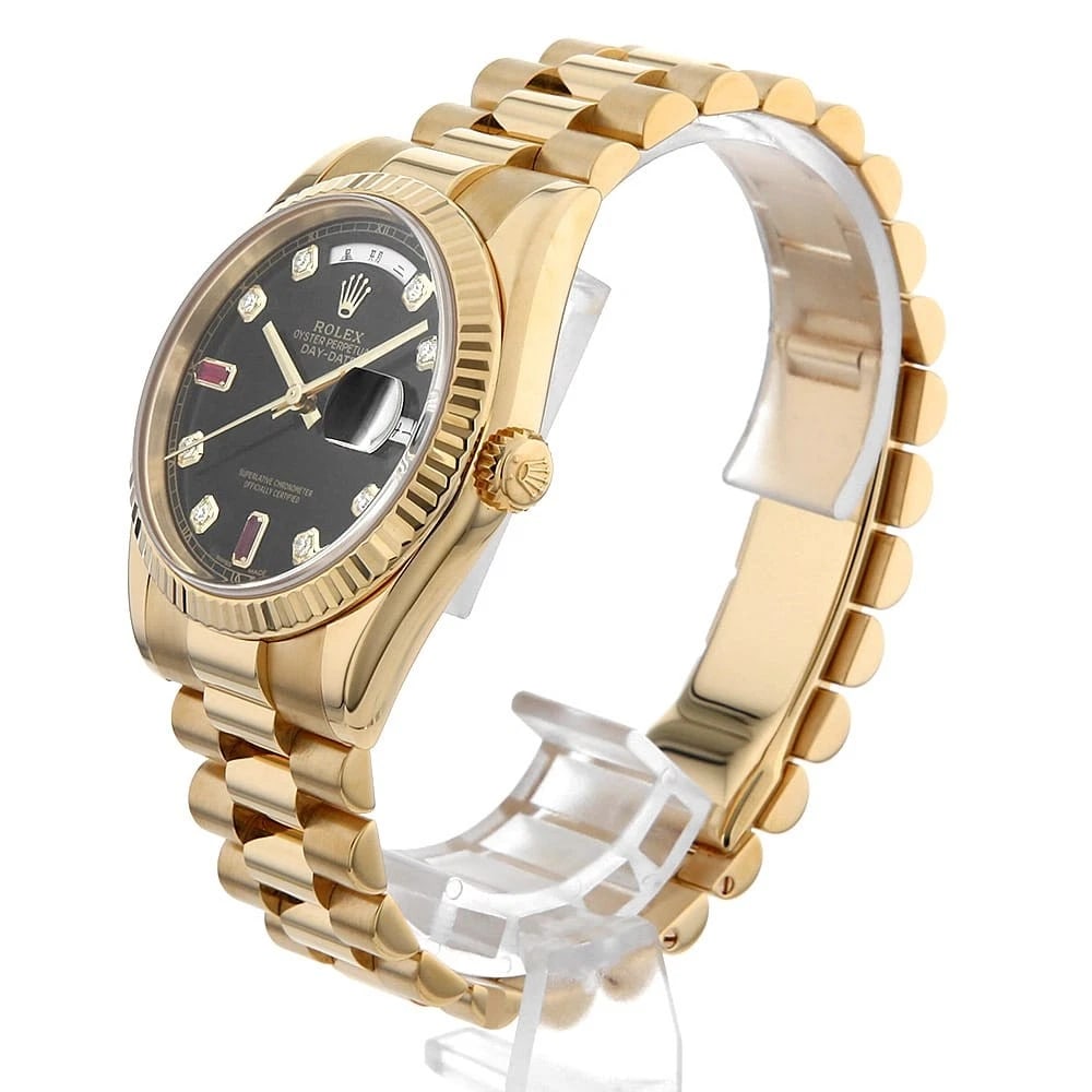 ROLEX DAY-DATE DIAMOND RUBY BLACK WATCH - 2