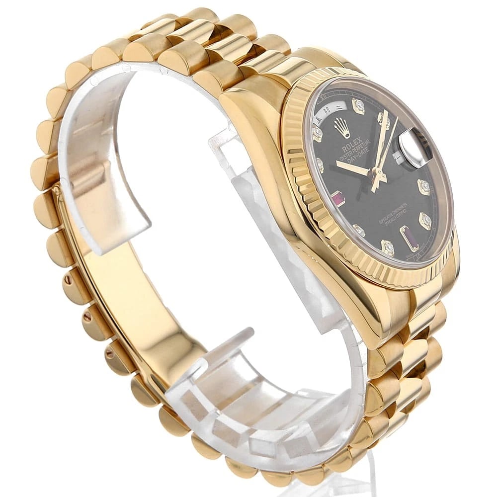 ROLEX DAY-DATE DIAMOND RUBY BLACK WATCH - 3