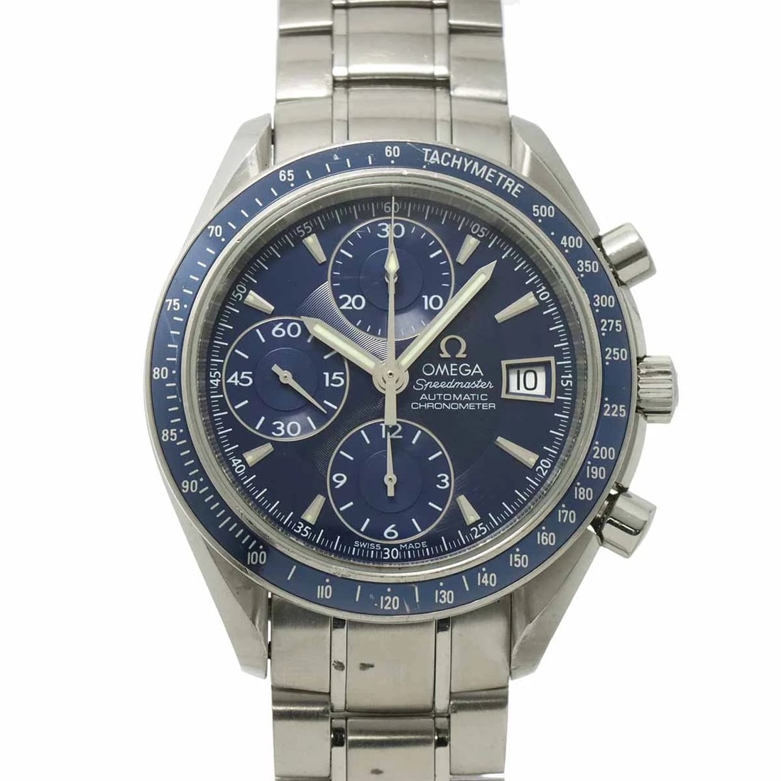OMEGA SPEEDMASTER DATE 80 CHRONOGRAPH AUTOMATIC BLUE DIAL WATCH: OMEGA Speedmaster Date 80 Chronograph Automatic Blue Dial Watch Brand: OMEGA Type: Wristwatch Material: Case:Stainless steel Bracelet:Stainless steel Color: Dial color blue Size: CaseSize Length