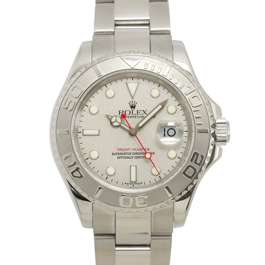 ROLEX YACHT MASTER ROLESIUM DATE PT SILVER DIAL WATCH (1 of 4)
