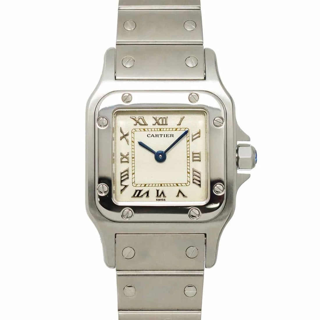 CARTIER SANTOS GALBEE QUARTZ CREAM DIAL LADIES WATCH: Cartier Santos Galbee Quartz Cream Dial Ladies Watch Brand: Cartier Type: Wristwatch Material: Case:Stainless steel Bracelet:Stainless steel Color: Dial color Cream Size: CaseSize Length 35mm(included
