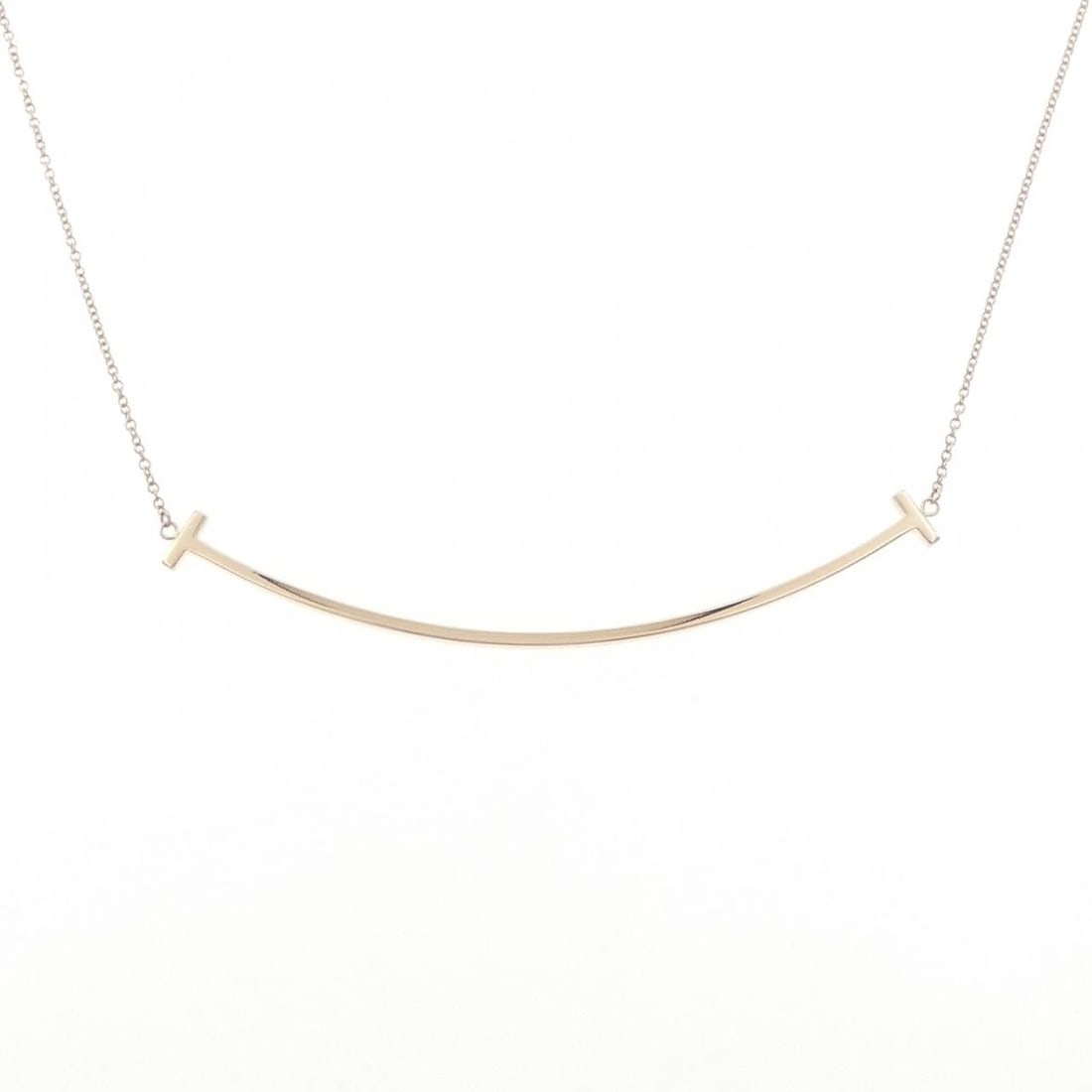 TIFFANY & CO. T SMILE LARGE NECKLACE: TIFFANY & Co. T Smile Large Necklace Brand: TIFFANY&Co. Type: TIFFANY&Co. Necklace Material: 750 Pink Gold, Color: Pink Gold Size: 41?46cmActual Size Pendant length approx. x width approx.: 5.8mmx68.8